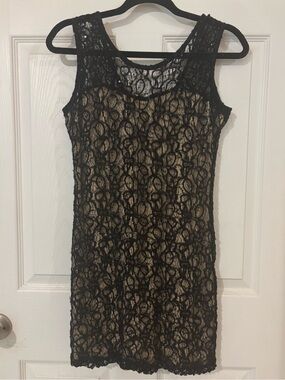 Shasa Black Lace  Sheath Dress with Nude Lining